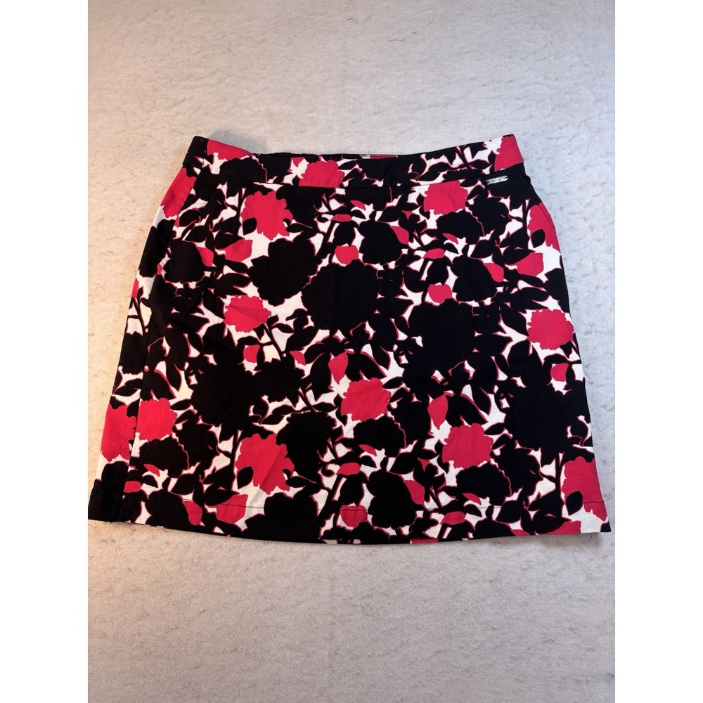 Rafaella Skort Women's L Pink Black Mod Floral Stretch Lined Skirt Shorts Beach
